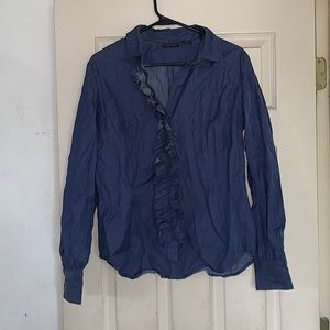 Large Jean button up blouse with ruffles